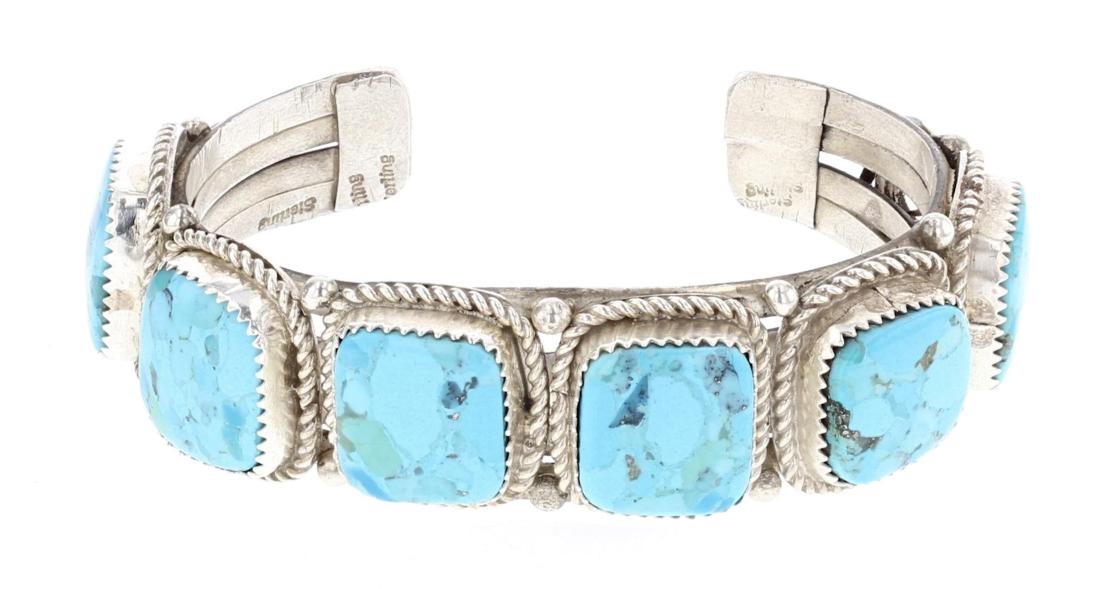 Vintage Turquoise Square Row Bracelet (1 of 3)