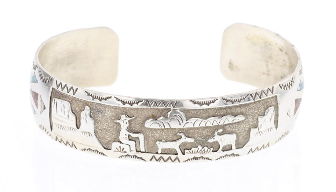 Robert Becenti Vintage Turquoise & Coral Chip Inlay (1 of 3)