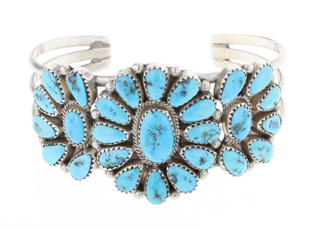 Vintage Kingman Nugget Turquoise Cluster Cuff Bracelet (1 of 3)