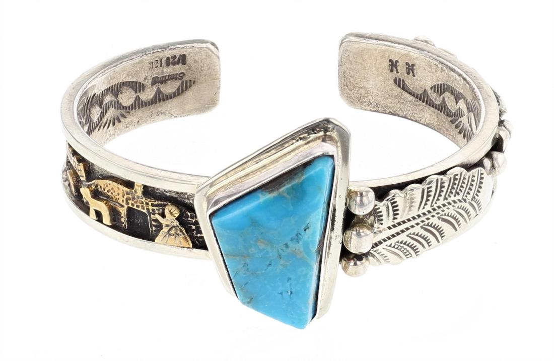Vintage Turquoise Story Teller Design & Leaf Bracelet (1 of 4)