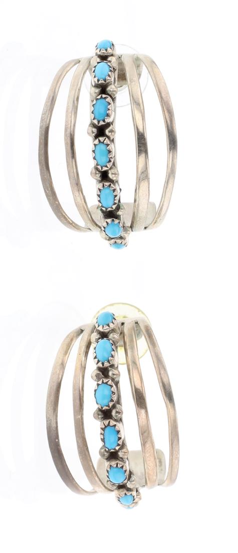 Wilbert Benally Kingman Turquoise Earrings: Sterling Silver | Genuine Turquoise | Wilbert Benally Kingman Turquoise Earrings | Navajo Native American Southwest Indian Jewelry | Dimensions: Earrings: 1" x 1.25", 3mm x 5mm stones (for both) | Wei