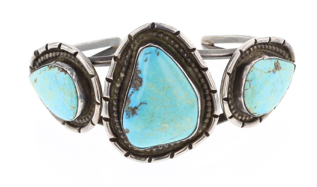 JG Old Pawn Turquoise Large Stone Cuff Bracelet (1 of 3)