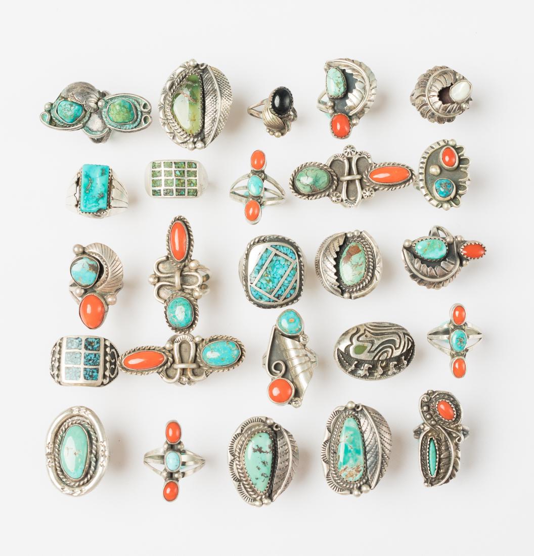 Old Pawn Turquoise & Coral Ring Lot of 25 (1 of 2)