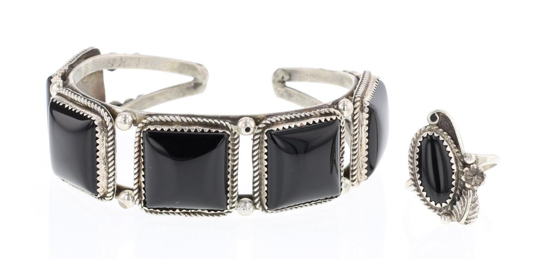 Black Onyx Square Row Cuff Bracelet  & Ring Set (1 of 3)