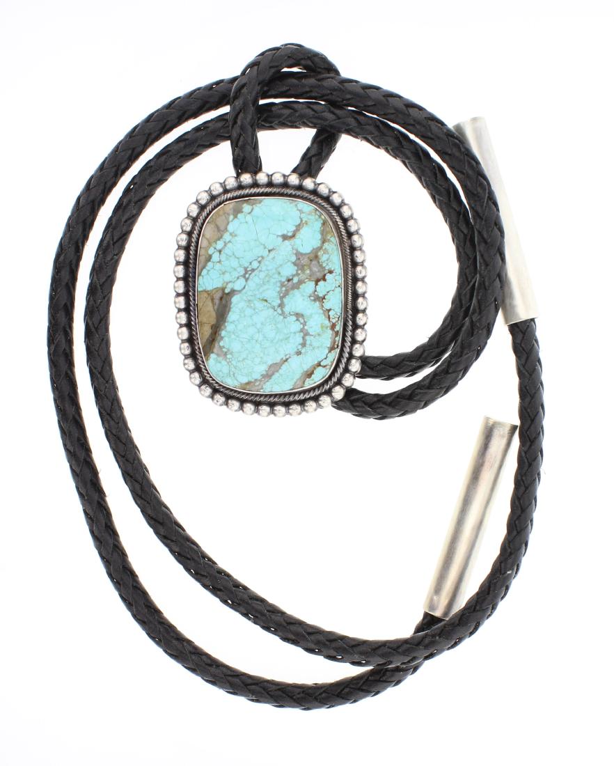 Bobby Johnson Turquoise Large Stone Bolo Tie (1 of 2)