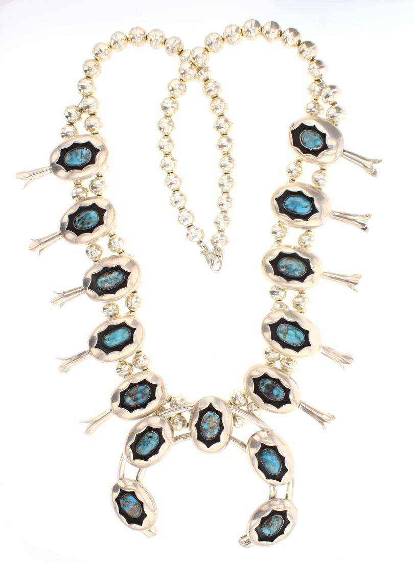 Vintage Turquoise Shadow Box Squash Blossom Necklace (1 of 2)