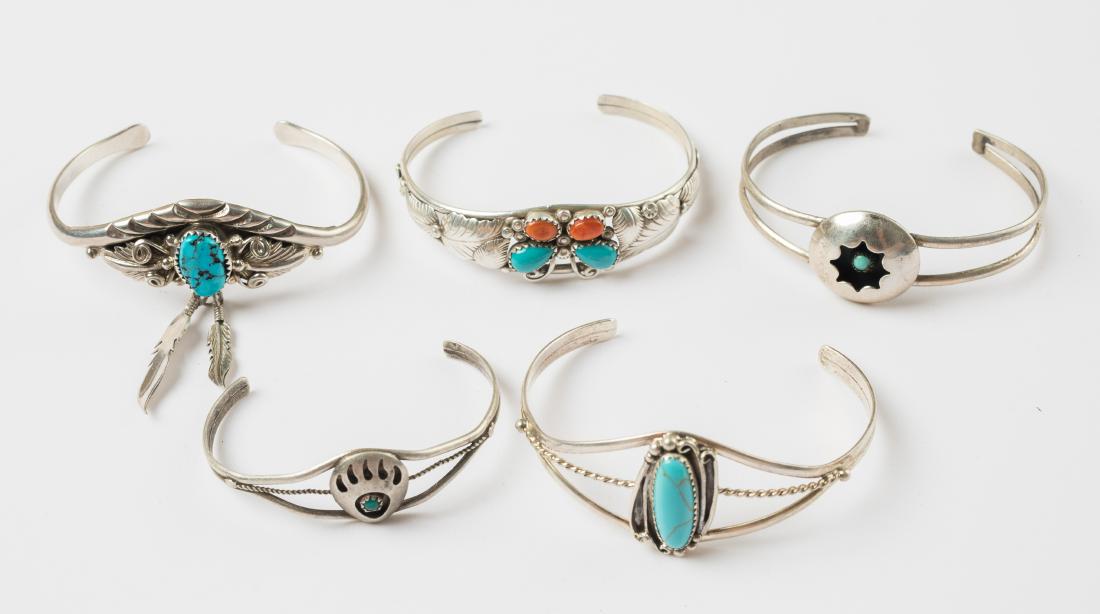 Turquoise & Coral Vintage Cuff Bracelet  Lot of Five (1 of 2)