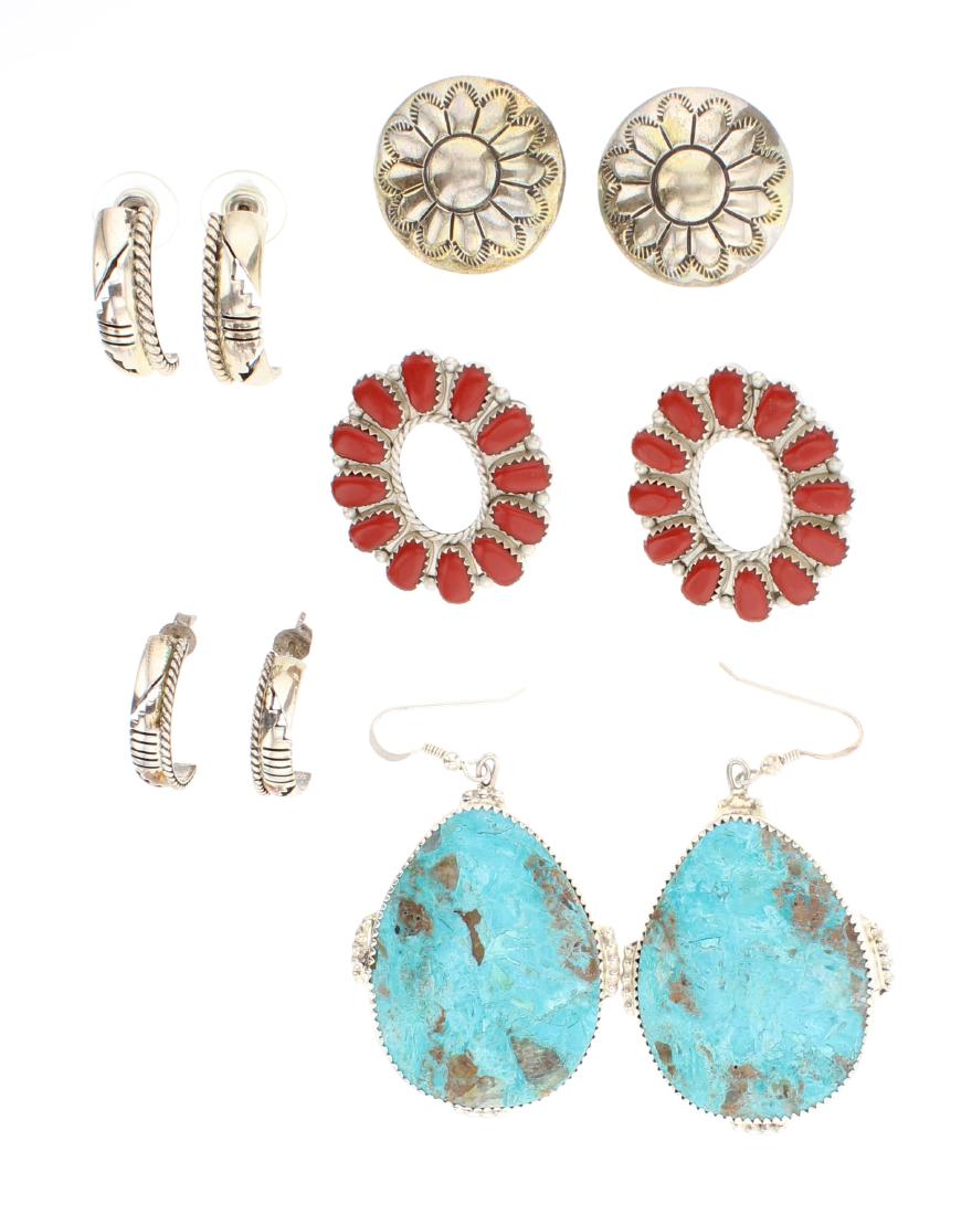 Vintage Turquoise & Block Coral Earrings Lot of Five (1 of 2)