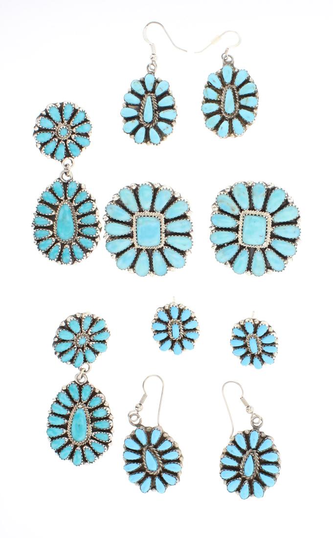 Vintage Block Turquoise Earrings Lot of Five Pairs (1 of 2)
