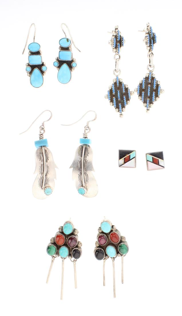 Turquoise & Multi Stone Vintage Earrings Lot of Five (1 of 2)