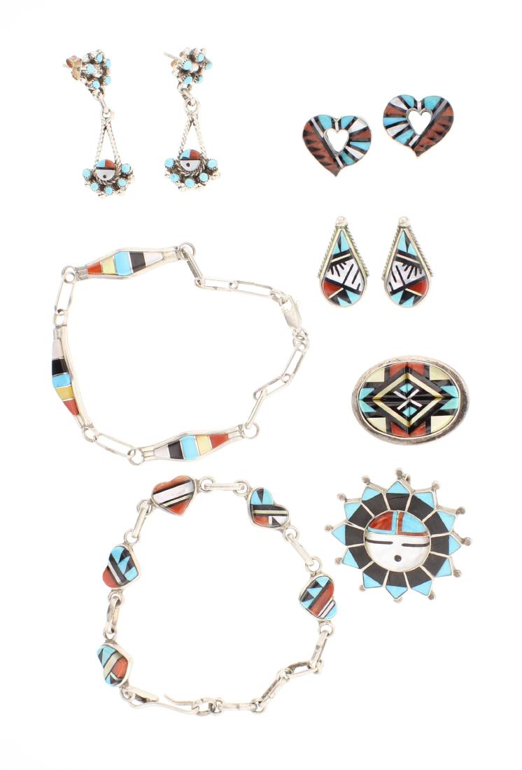 Vintage Turquoise & Coral Zuni Inlay Lot of Two Link (1 of 2)
