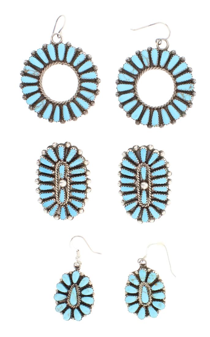 Vintage Block Turquoise Cluster Earrings Lot of Three (1 of 2)