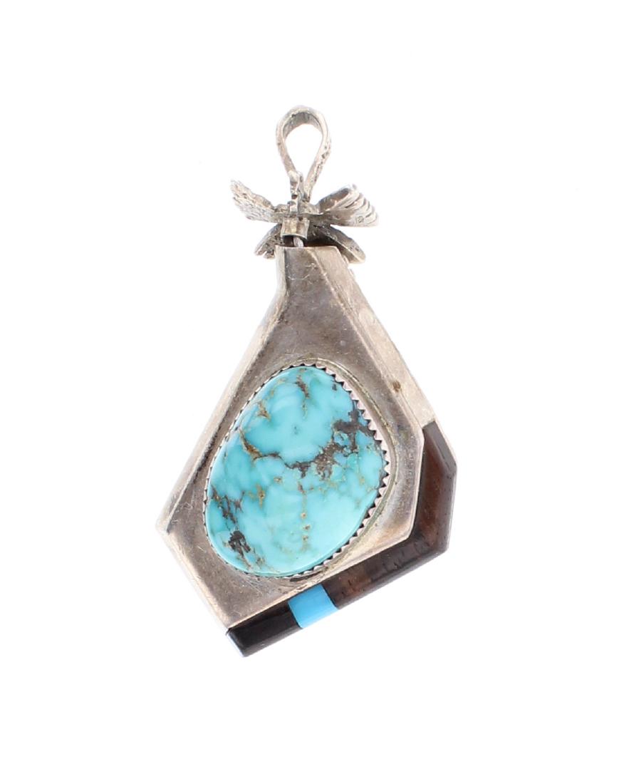 Old Pawn Turquoise & Petrified Wood Inlay Double Sided (1 of 2)