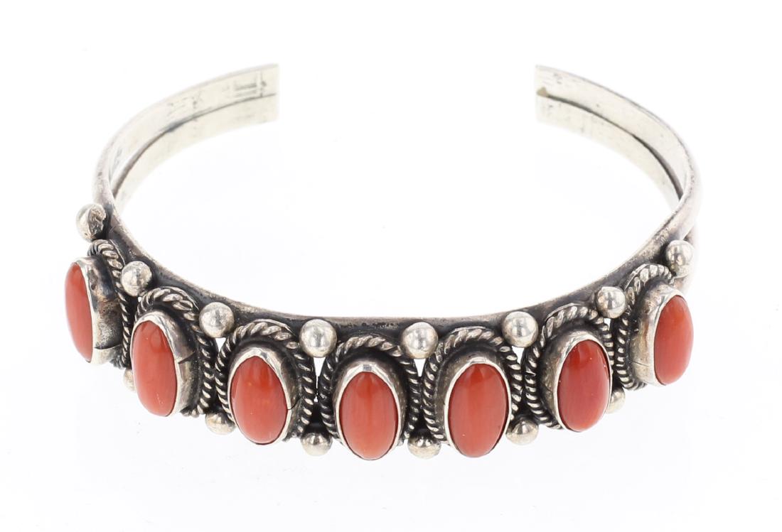 Vintage Ox Blood Coral Row Cuff Bracelet (1 of 3)