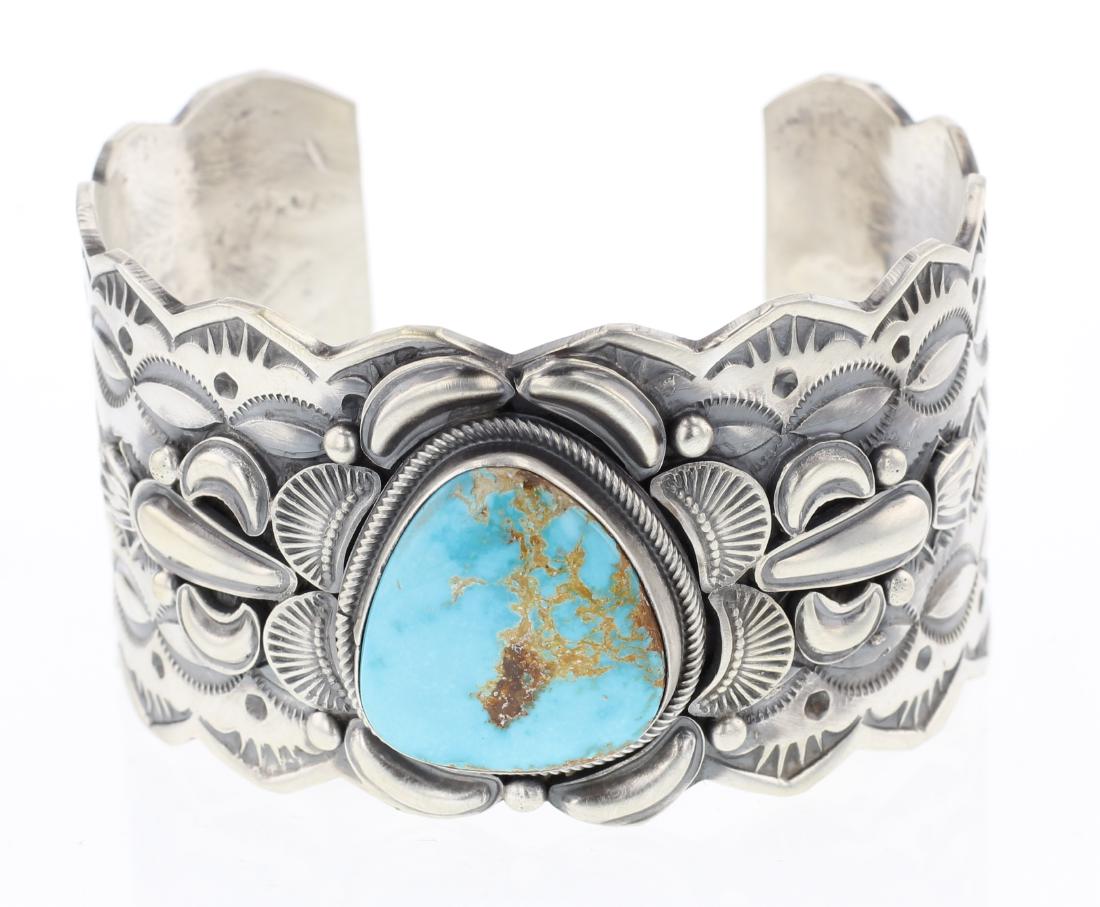Tso. Kingman Turquoise Stamp Out Cuff Bracelet (1 of 3)