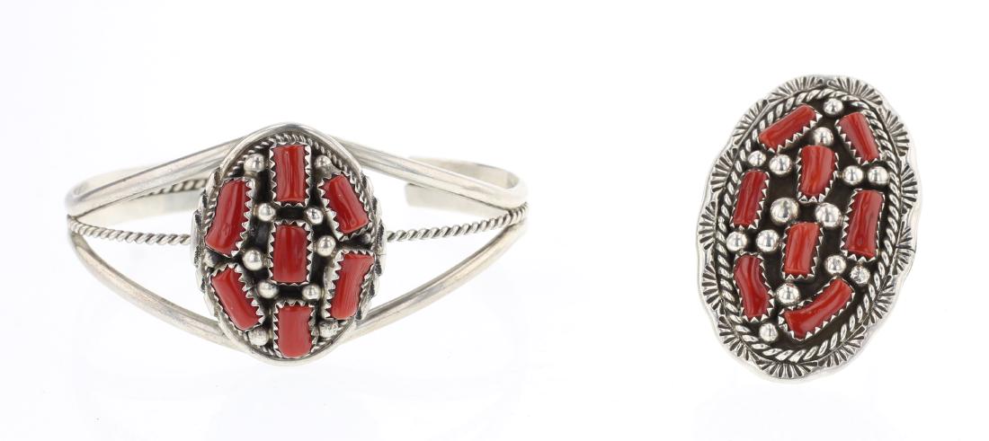 Vintage Freeform Coral Cuff Bracelet  & Ring Set (1 of 3)