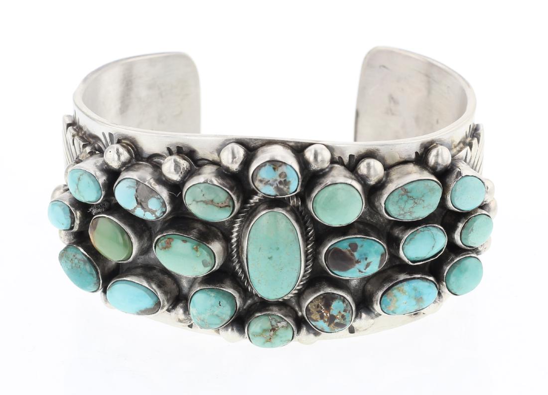 Bobby Johnson Kingman Turquoise Cluster Cuff Bracelet (1 of 3)
