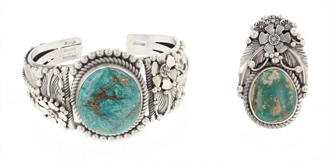 Virginia Becenti Royston Turquoise Flower & Feather Set (1 of 3)