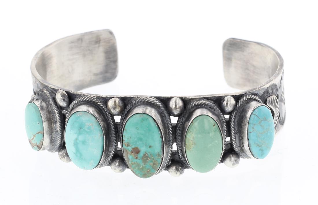 Vintage Kingman Turquoise Row Cuff Bracelet (1 of 3)