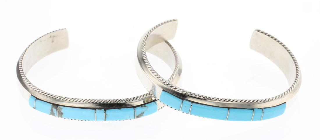 Block Turquoise Inlay Cuff Bracelet  Set of 2 (1 of 3)