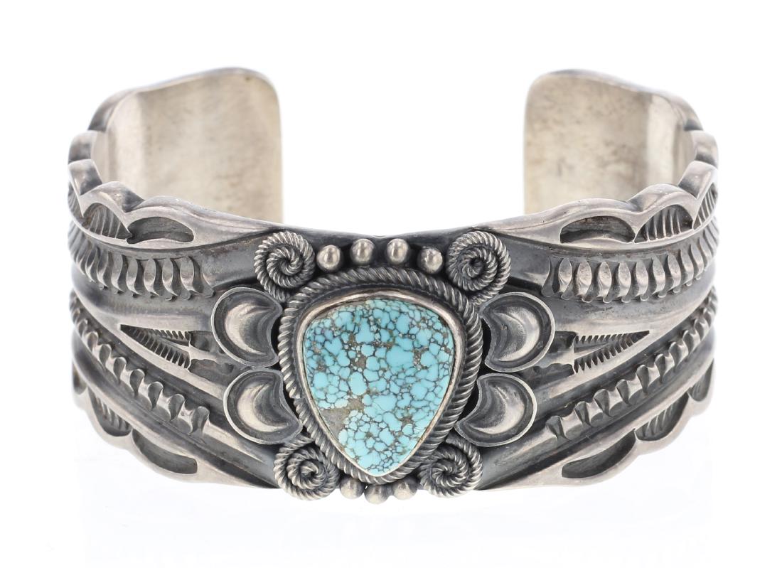 Delbert Gordon Spiderweb Kingman Turquoise Overlay Cuff (1 of 3)