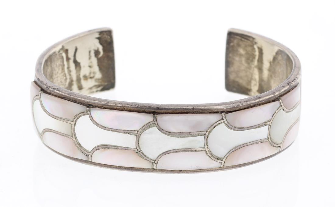 SMC Zuni Old Pawn Pink Shell Inlay Cuff Bracelet (1 of 3)