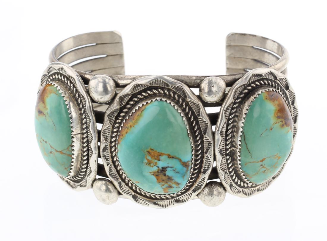 Leander Nez Vintage Kingman Turquoise Large Stone Cuff (1 of 3)
