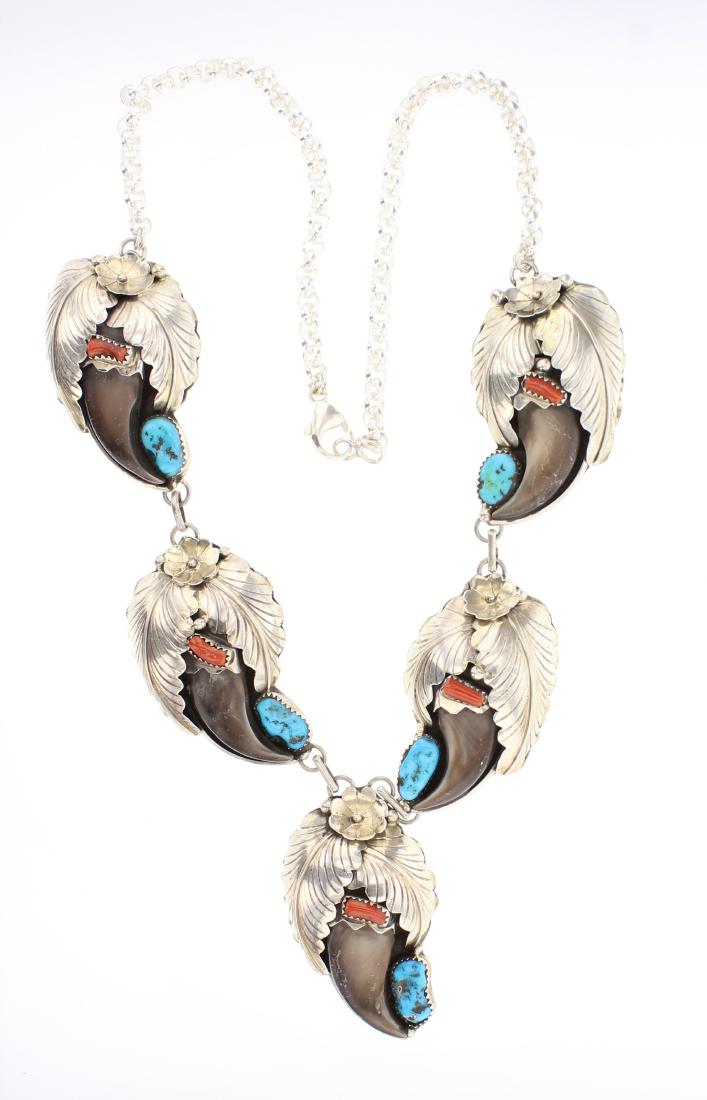 Turquoise & Coral Bear Claw Necklace (1 of 2)