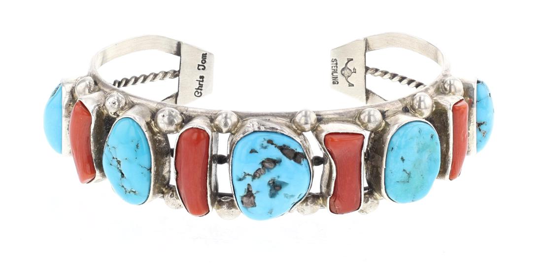 Chris Tom Vintage Turquoise & Coral Free Form Row Cuff (1 of 3)