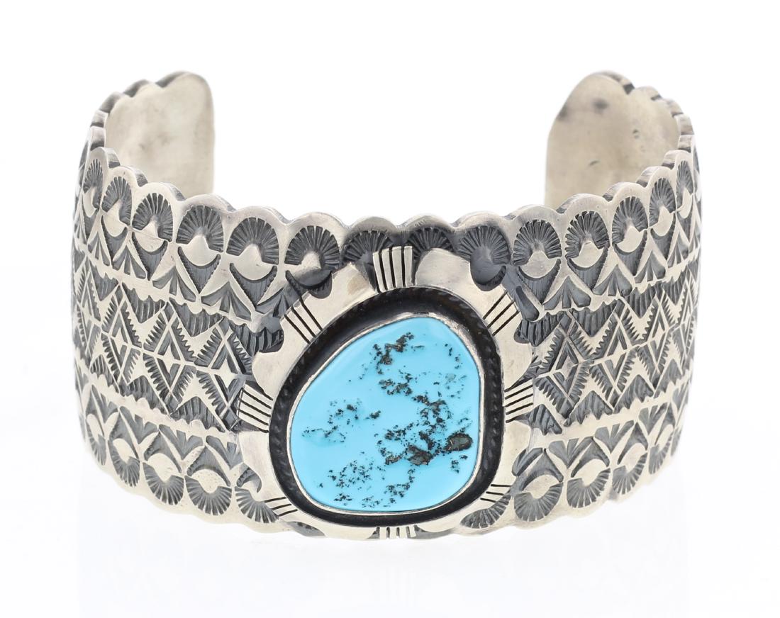 Vintage Turquoise Heavy Stamp Shadow Box Wide Cuff (1 of 3)