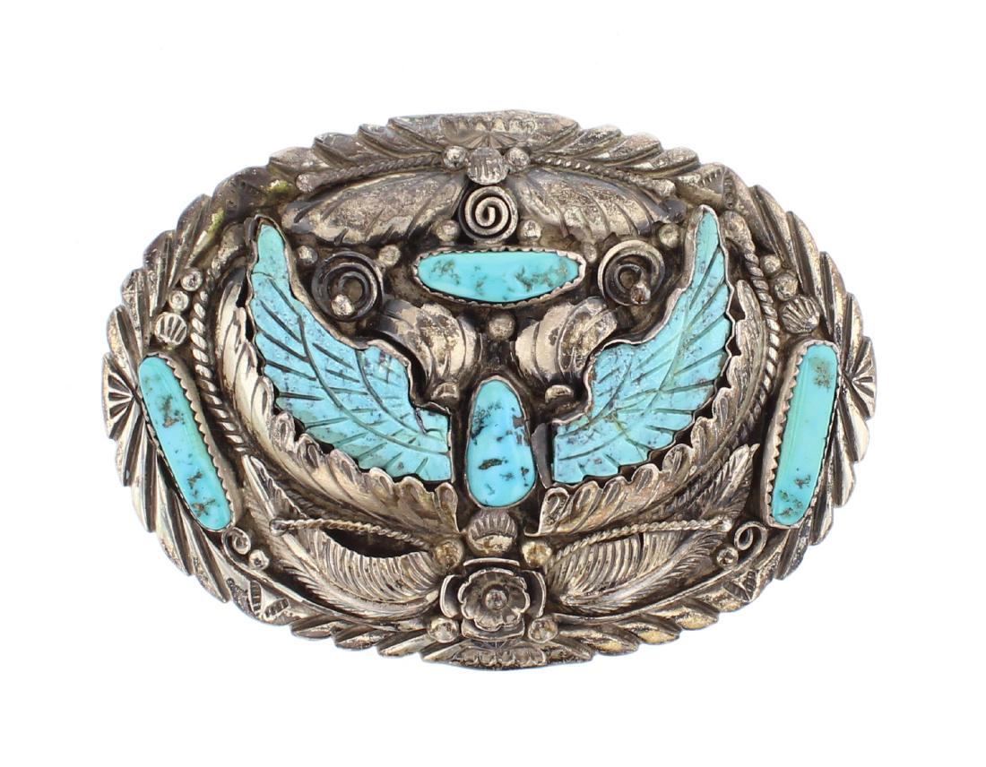 H. Spencer Old Pawn Turquoise  Eagle Wings Inlay Belt (1 of 2)