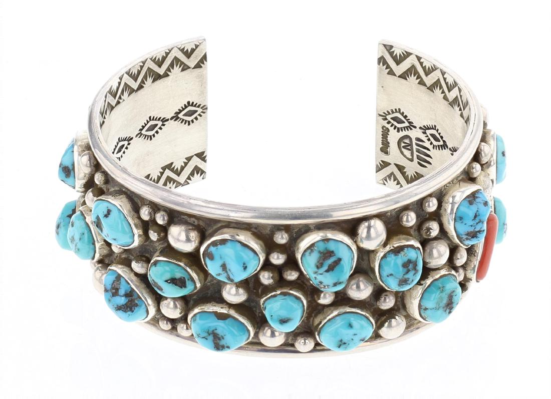 Vintage Turquoise & Coral Drop Cuff Bracelet (1 of 3)