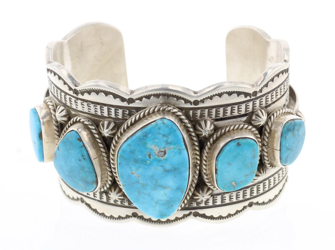 Delbert Delgarito Turquoise Large Stone Wide Row Cuff (1 of 3)