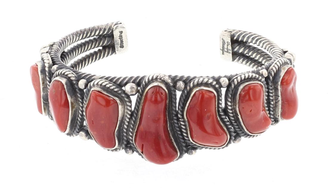 Vintage Ox Blood Freeform Coral Row Cuff Bracelet (1 of 3)