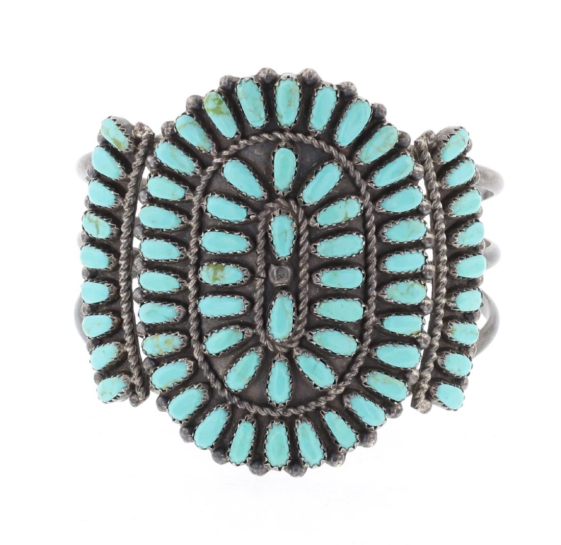 Old Pawn Vintage Cluster Block Turquoise Cuff Bracelet (1 of 3)
