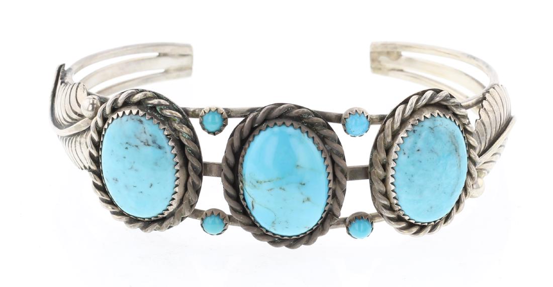 Vintage Turquoise Row Cuff Bracelet (1 of 3)