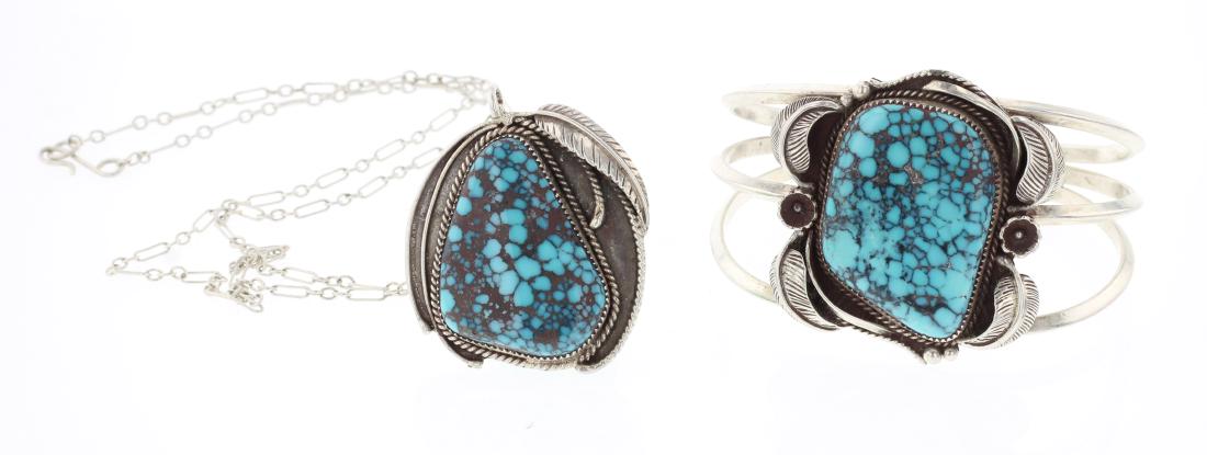 Old Pawn Vintage Turquoise Cuff Bracelet  & Pendant W/ (1 of 3)