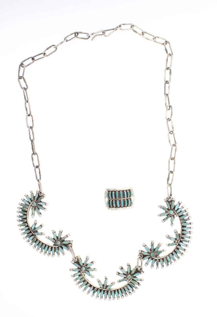 Vintage Turquoise Needlepoint Necklace & Ring Set (1 of 2)