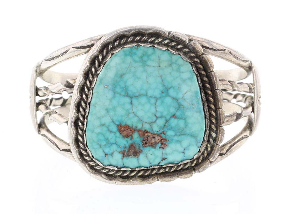 Old Pawn Vintage Turquoise Large Stone Cuff Bracelet (1 of 3)