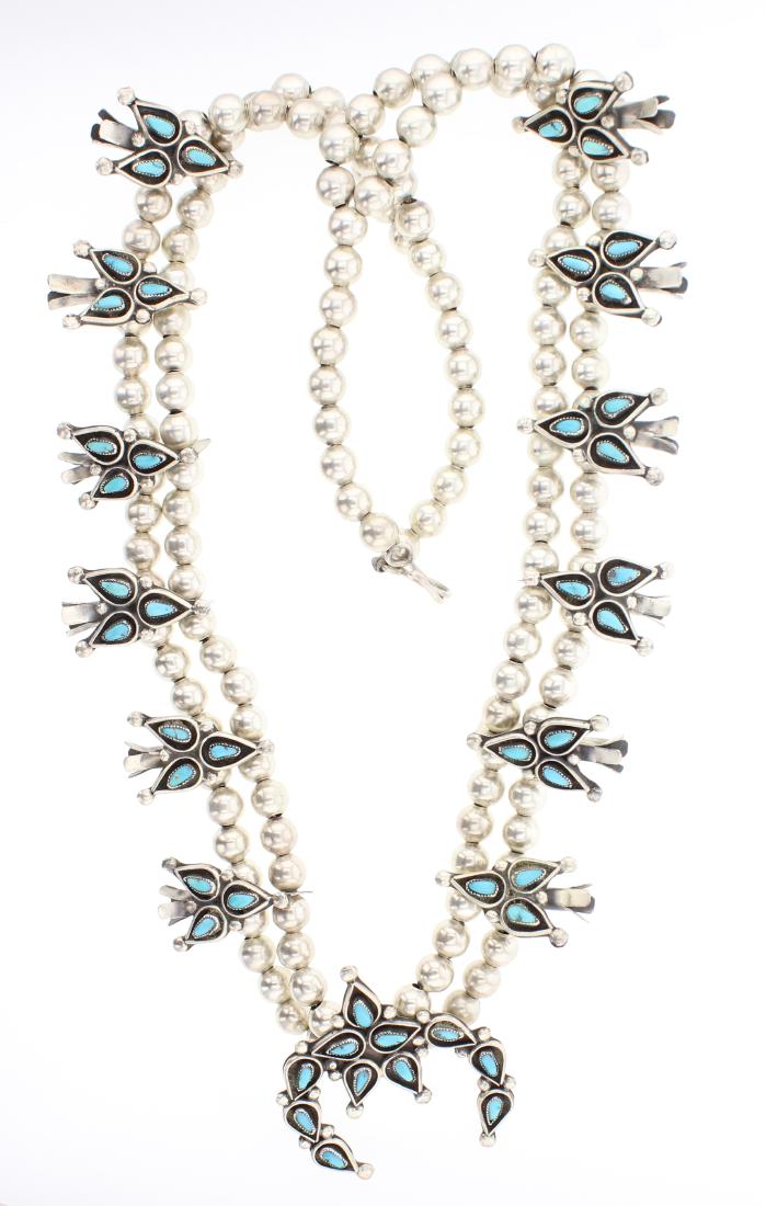 Vintage Turquoise Double Row Squash Blossom Necklace (1 of 2)