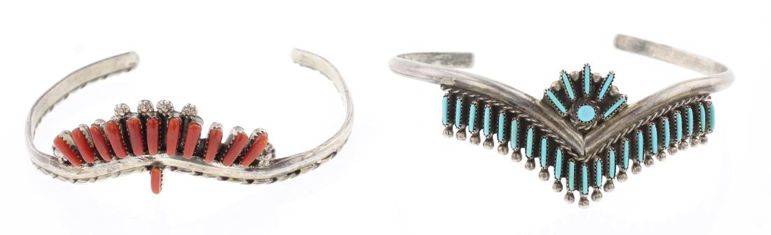 Turquoise & Coral Needlepoint Zuni Cuff Bracelet  Lot (1 of 3)