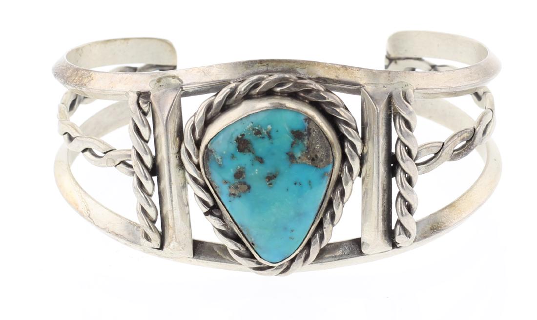 Turquoise Chain Link Vintage Cuff Bracelet (1 of 3)