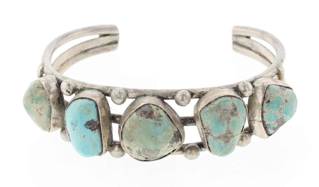 Old Pawn Vintage Turquoise Row Cuff Bracelet (1 of 3)