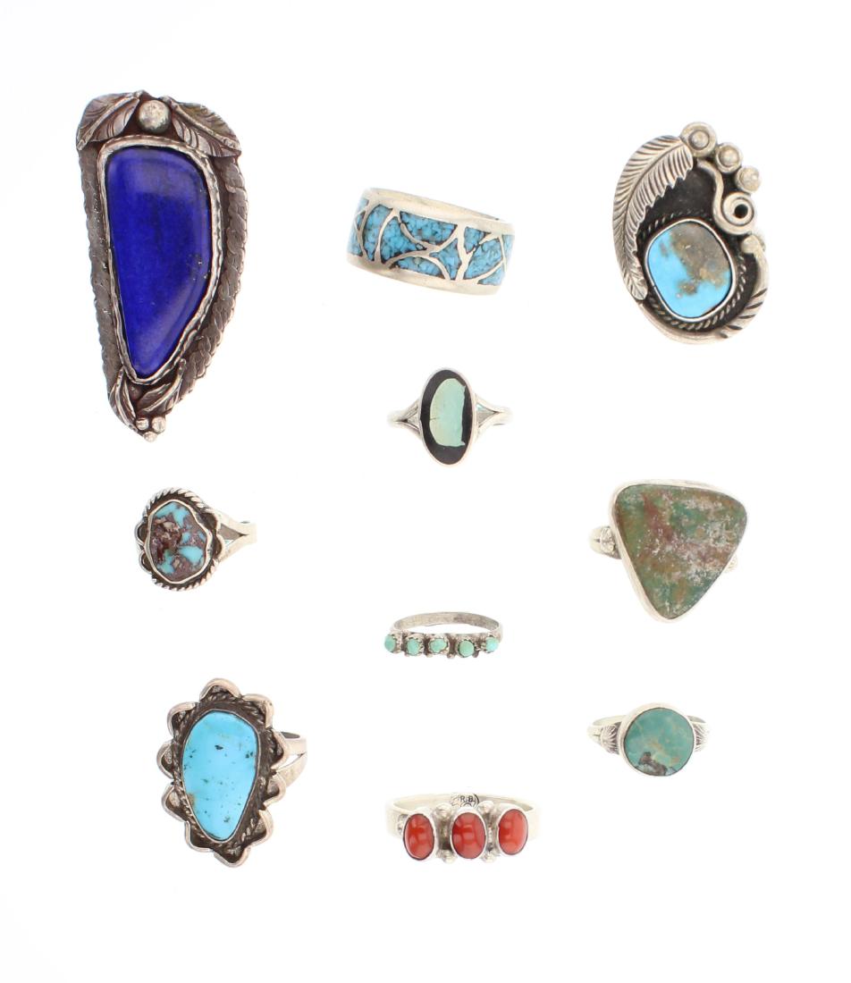 Old Pawn Vintage Turquoise Coral & Lapis Ring Lot of 10 (1 of 3)