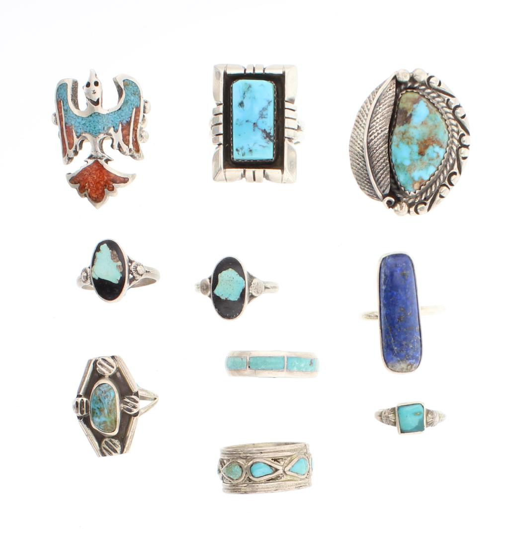 Old Pawn Vintage Turquoise Coral & Lapis Ring Lot of 10 (1 of 3)