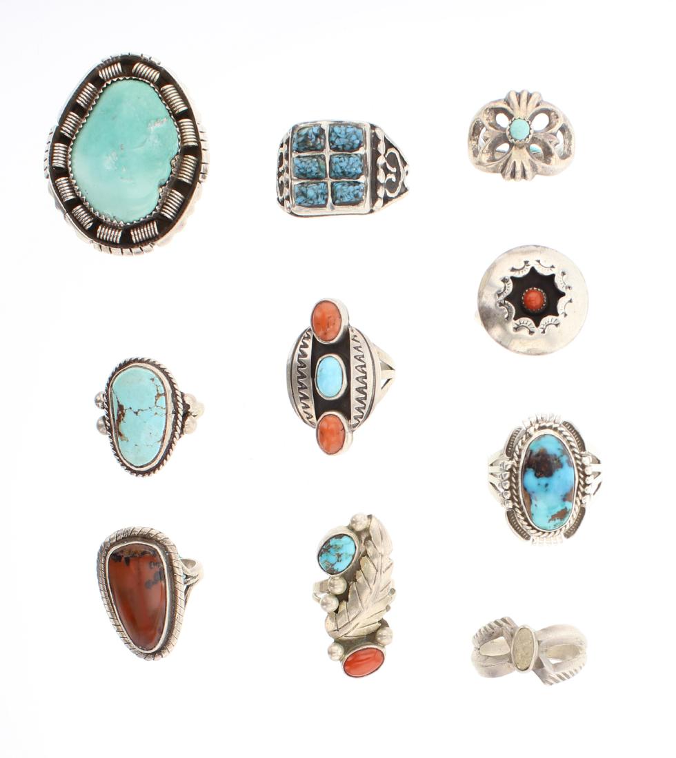 Old Pawn Vintage Turquoise & Coral Ring Lot of 10 (1 of 3)
