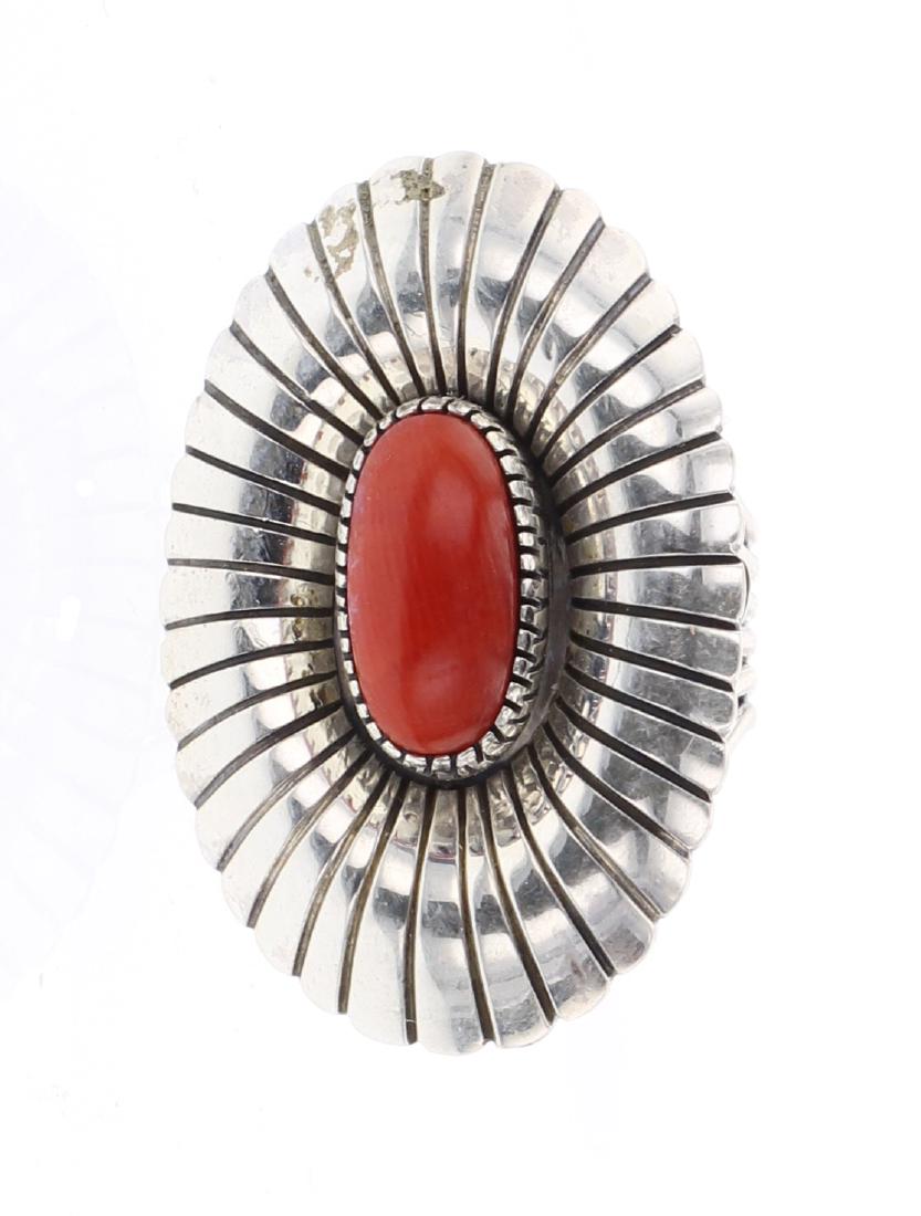 Marita Benally Ox Blood Coral Contemporary Ring (1 of 3)