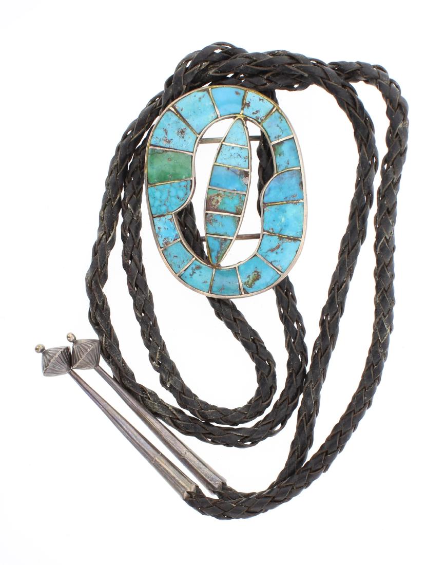 Old Pawn Turquoise Inlay Bolo Tie (1 of 2)
