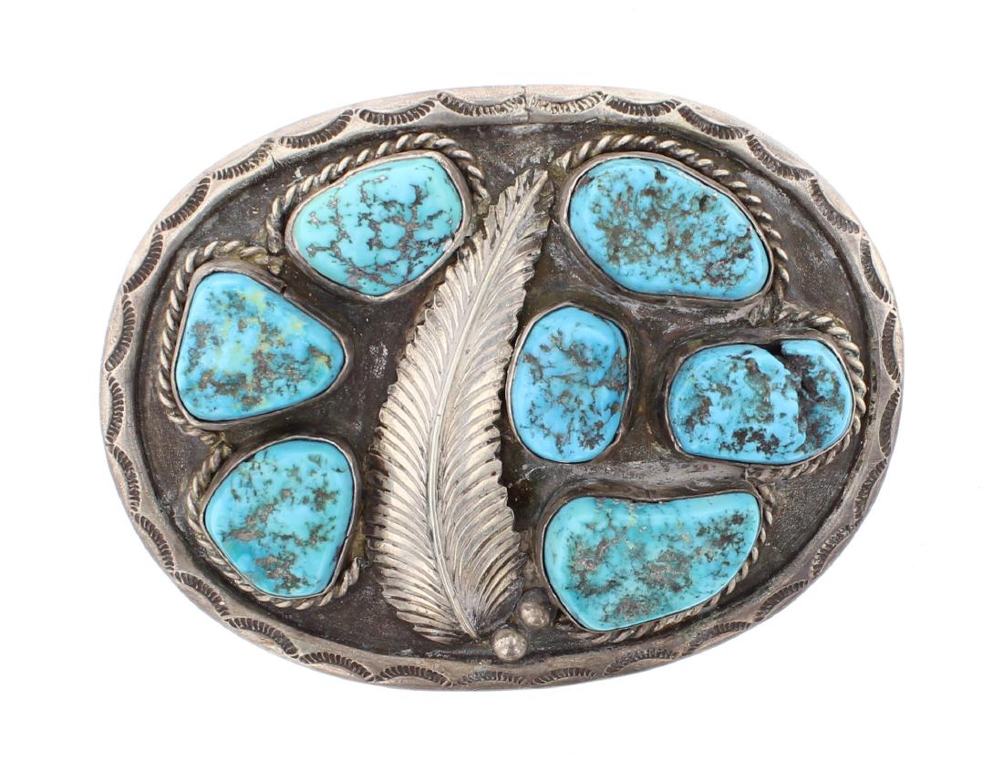 Old Pawn Turquoise Leaf Belt Buckle (1 of 2)