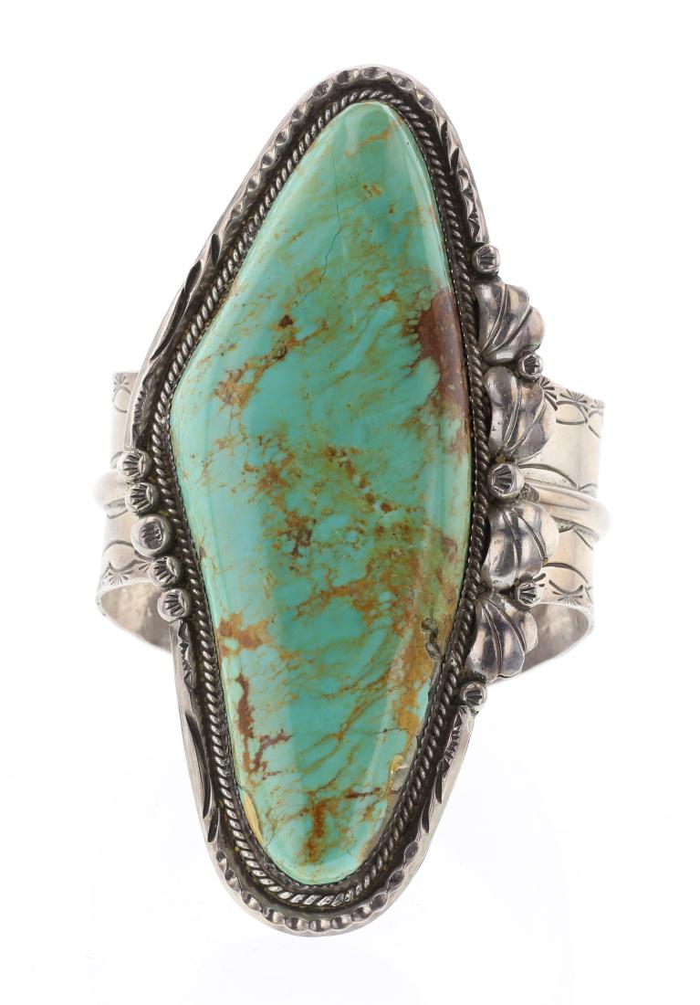 Old Pawn Vintage Turquoise Long Stone Cuff Bracelet (1 of 3)